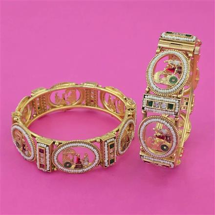 Antique Meenakari Bangles With Matte Gold Plating