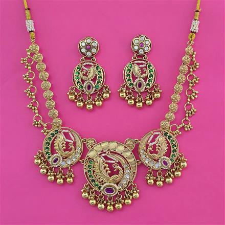 Antique Birds Necklace With Matte Gold Plating