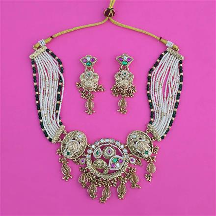 Antique Pearl Necklace With Matte Gold Plating
