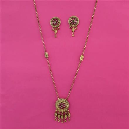 Antique Long Pendant Set With Matte Gold Plating