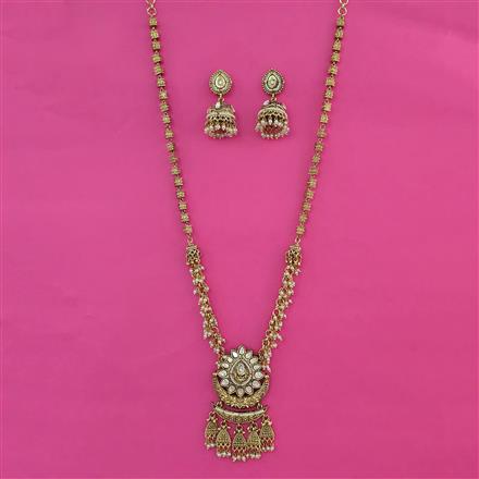 Antique Long Pendant Set With Matte Gold Plating