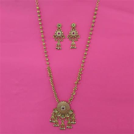 Antique Long Pendant Set With Matte Gold Plating