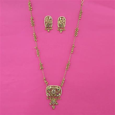 Antique Long Pendant Set With Matte Gold Plating